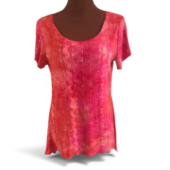 Shannon Ford New York  Scoop Neck Boho Womens Top Size Petite Large Red Sequin - Picture 1 of 13
